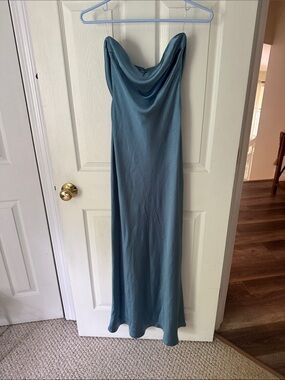 Strapless Cowl Neck Slip Dress in Dusty Teal